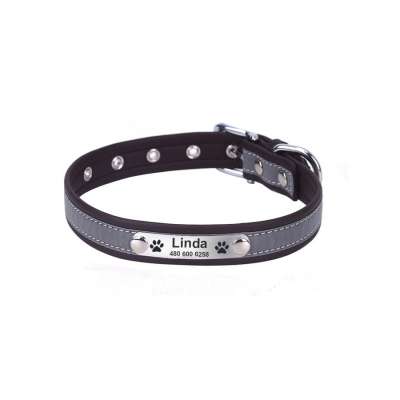 2020 New Product Reflective metal Personalized Engraved dog collar with Name Plate