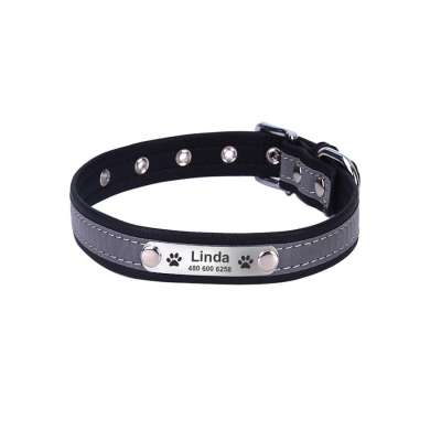 custom  Adjustable colorful Customized Reflect Light Leather Pet Soft Dog Collar